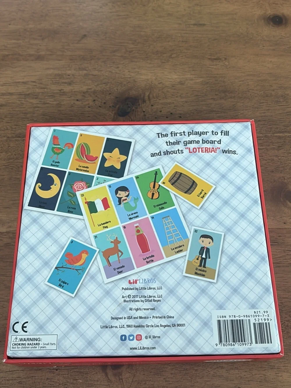 Lil' Loteria Bilingual Picture Word Bingo Game - Red